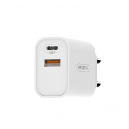 Cargador de pared Accetel Ac932w carga rápida 30W USB-A y USB-C QC3.0 PD