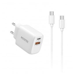 Cargador de pared Accetel Ac557 carga rápida 25W QC/PD cable USB-C 1 m