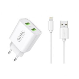Cargador Accetel Ac323 Pared Dual USB 12W con Cable Lightning 1 m