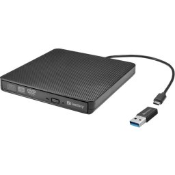Grabadora DVD Sandberg USB-C/A Externa Negra para PC y Mac con Bandeja