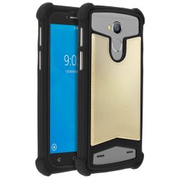 Avizar Funda Silicona Efecto Cuero Negra/Dorada para Smartphones 4.7" a 5