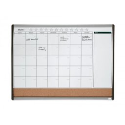 Planificador mensual nobo magnetico + tablero corcho horizontal con marco arqueado plata y negro 585x430 mm