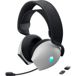 Auriculares Dell Alienware AW725H inalámbricos Bluetooth y RF para gaming con cancelación de ruido, micrófono retráctil y RGB, negro y blanco