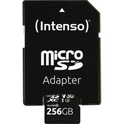 Tarjeta de memoria Intenso microSDXC 256 GB UHS-I Clase 10 U3 V30 con Adaptador