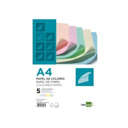 Papel color liderpapel din a4 80gr 5 colores surtidos paquete de 500 hojas