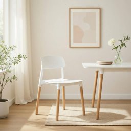 SILLA APILABLE EN MADERA Y POLIPROPILENO BLANCO
