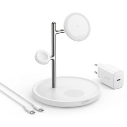 Anker MagGo Estación de Carga Inalámbrica Ajustable 3 en 1 Qi2 15W Blanco