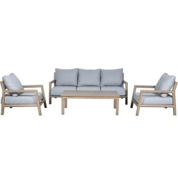 Set de Sofá 3 Plazas, 2 Sillones y Mesa de Centro Aluminio