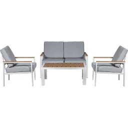 Set Sofa, 2 Sillones Mesa Aluminio Blanco Resina Serie Adarbe