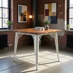 MESA BLANCA DE 80 x 80 cm TAPA DE MADERA