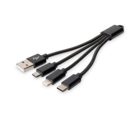 Digitus Cable 3 en 1 USB 2.0 a Lightning/Micro USB/USB-C 15cm Negro