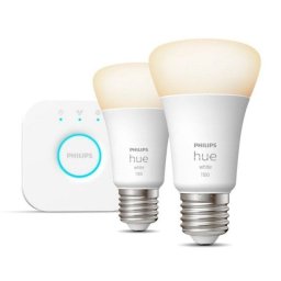 Philips Hue White Kit de Inicio 2 Bombillas LED Inteligentes A60 E27 10W Luz Blanca Cálida + Hue Bridge