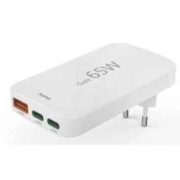 Cargador Hama 00201976 65W USB-C y USB-A GaN ultracompacto blanco