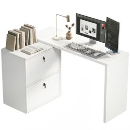 Homcom Escritorio Reversible En Forma De L Con 2 Cajones Blanco