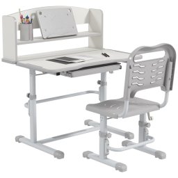 Zonekiz Juego De Escritorio Y Silla Infantil 80x54,5x82-104 Cm Gris Y Blanco