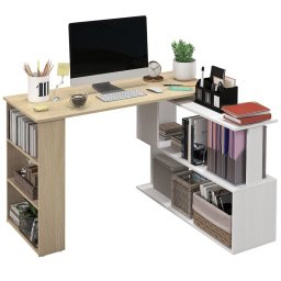 Homcom Escritorio Esquinero Giratorio Con Estantería 120x110x74,5 Cm Natural