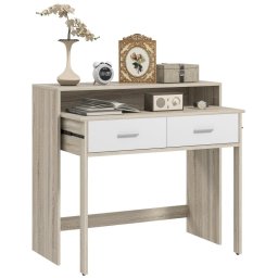 Homcom Mesa Consola Moderna De 2 Niveles Con Rieles Deslizantes 95x35x87cm Roble
