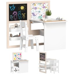 Aiyaplay Mesa Y Silla Infantil De 2 Piezas Con Caballete Plegable Blanco