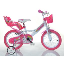 Bicicleta urbana Dino Bikes 164R-UN 16" rosa y blanca con ruedas de apoyo