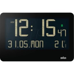 BRAUN BC14 - Reloj de pared de cuarzo digital, base, fecha, temperatura, negr