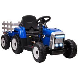 Homcom Tractor Eléctrico con Remolque para Niños 3-6 Años 136,5x50x52,5 Cm Azul