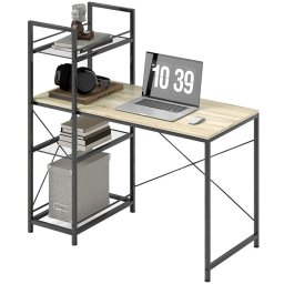 Homcom Escritorio con Estantería Reversible 110x53x115.5cm Roble y Negro