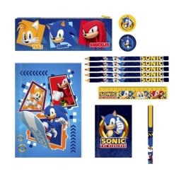 Set de papelería Sonic Libreta A5 Estuche Accesorios escolares termoplástico