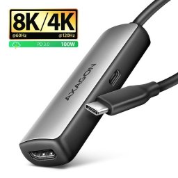 Adaptador de cable de vídeo AXAGON RVC-HI8KPD USB-C a HDMI 8K HDR10+ PD100W