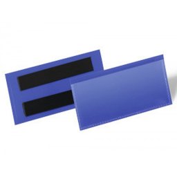Funda durable magnetica 100x38 mm plastico azul ventana transparente pack de 50 unidades