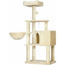 FEANDREA Árbol para gatos de 138 cm con rascador y felpa de color beige