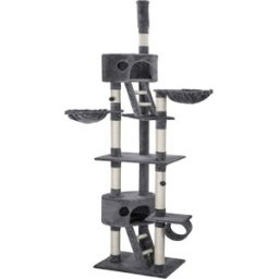 Tectake Árbol rascador para gatos, postes de sisal, antivuelco, 260 cm, gris