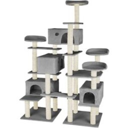 Tectake Árbol rascador para gatos, postes de sisal, antivuelco, 214 cm, gris
