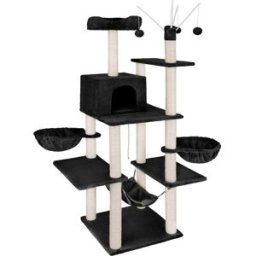 Tectake Árbol rascador para gatos, postes de sisal, antivuelco, 165cm, negro