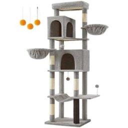 FEANDREA Árbol para gatos multinivel con cuevas y rascadores color gris