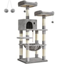 FEANDREA Árbol para gatos de 143 cm con postes rascadores tela de felpa gris