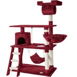 Tectake Árbol rascador para gatos, postes de sisal, antivuelco, 141cm, burdeos