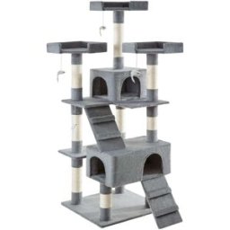 Tectake Árbol rascador para gatos, postes de sisal, antivuelco, 170 cm, gris