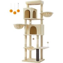 FEANDREA Árbol para gatos multinivel con cuevas y rascadores de color beige