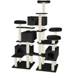 Tectake Árbol rascador para gatos, postes de sisal, antivuelco, 214cm, negro