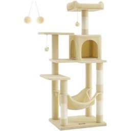 FEANDREA Árbol para gatos de 143 cm con postes rascadores de color beige