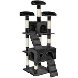 Tectake Rascador para gatos de 170 cm, con 2 casitas y 3 plataformas, negro
