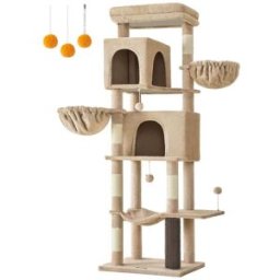 FEANDREA Árbol para gatos multinivel con 2 cuevas 2 cestas 5 rascadores marrón