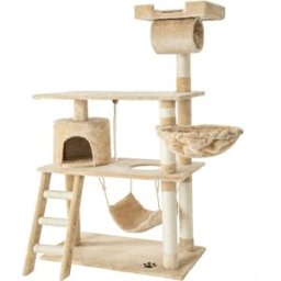 Tectake Árbol rascador para gatos, postes de sisal, antivuelco, 141cm, beige