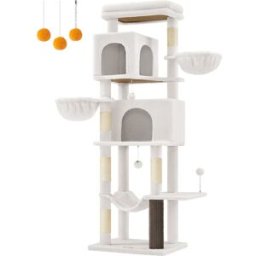 FEANDREA Árbol para gatos multinivel con 2 cuevas y 5 rascadores color blanco