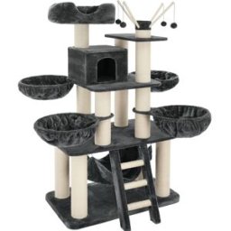 Tectake Rascador para gatos 195 cm incluye sistema antivuelco gris/blanco