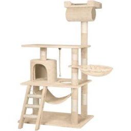 Tectake Árbol rascador para gatos, postes de sisal, antivuelco, 141cm, beige