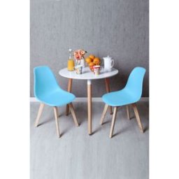 RegalosMiguel Conjunto Mesa Tower Redonda 80 cm Blanca y Pack 2 Sillas Kelen - Azul cielo
