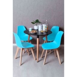 RegalosMiguel Conjunto Mesa Tower Redonda 80 cm Negra y Pack 4 Sillas Kelen - Azul cielo