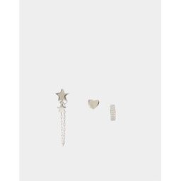 Parfois Pack de pendientes de plata de ley largos de distintas formas con estrella y corazón. Plateado