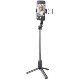 Cellular Line Trípode Bluetooth para selfies Cellularline Sparkle - Universal con luz LED y mando a distancia. Negro